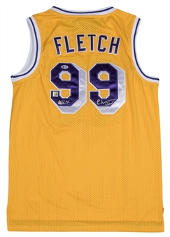 Chevy Chase "Fletch" Los Angeles Lakers Yellow #99 Jersey Dual Signed by Chevy Chase and Magic Johnson (Beckett) 